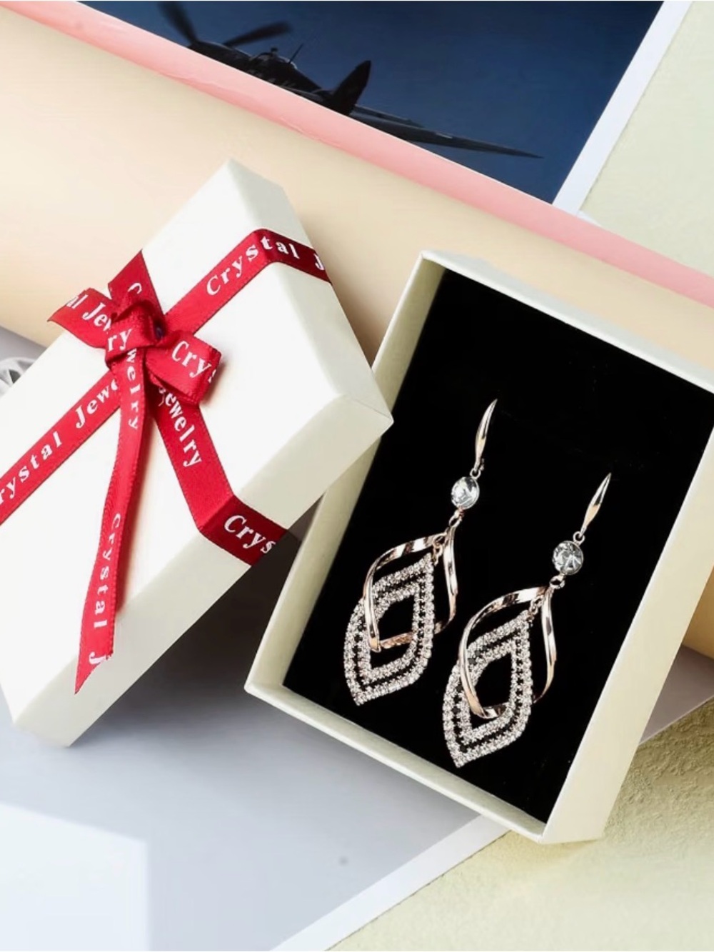 Rose Gold Crystal Teardrop Dangle Earrings